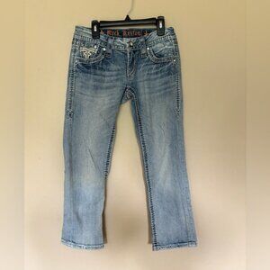 Rock Revival Women's Ella Capri Light Blue Size 25 90s embroidered bling Y2K